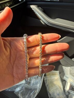 Classic Tennis Bracelet Set - Gold and Silver Crystal Line Bracelets